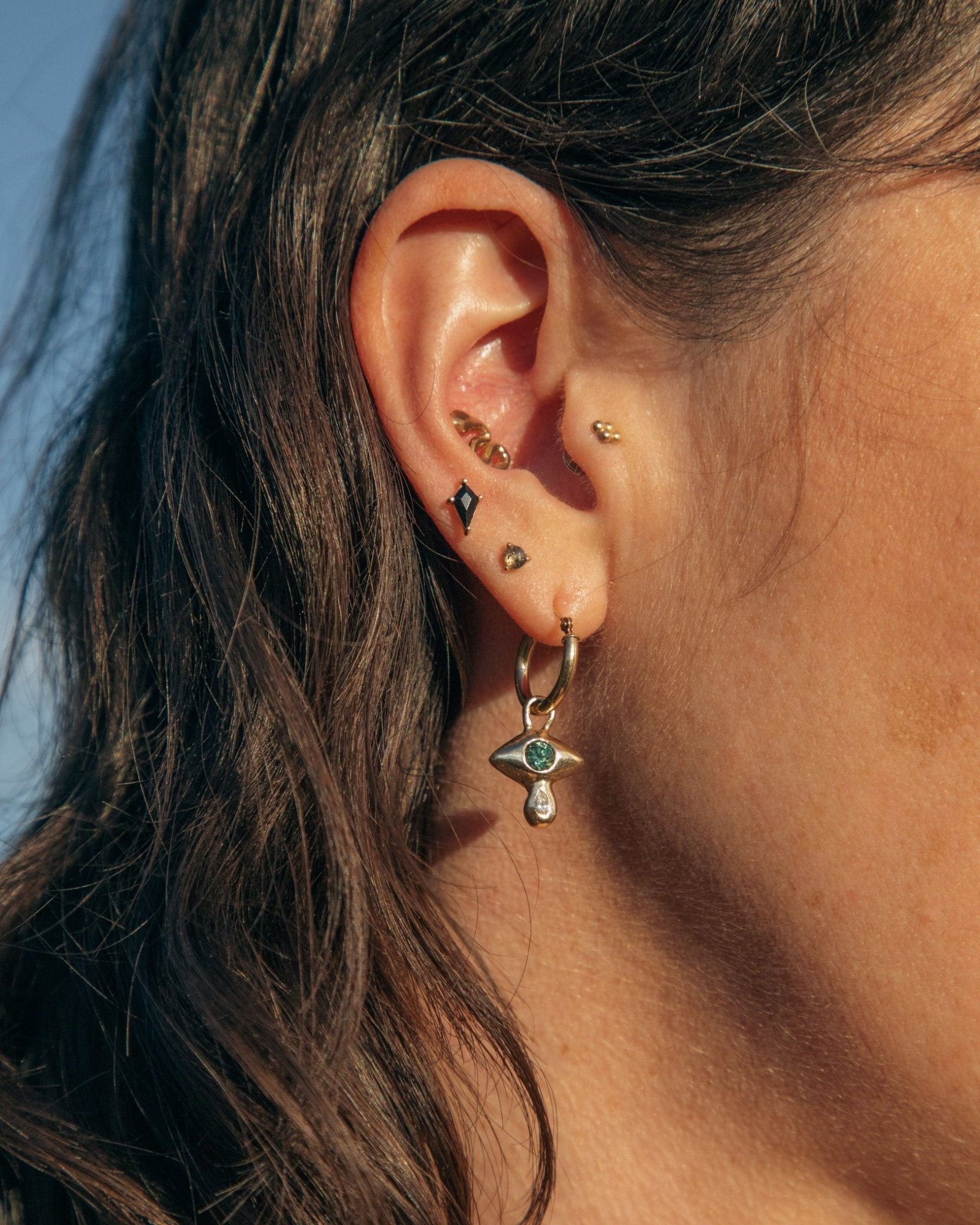 Sapphire and Diamond Crying Eye Hoop Earrings - Dea Dia