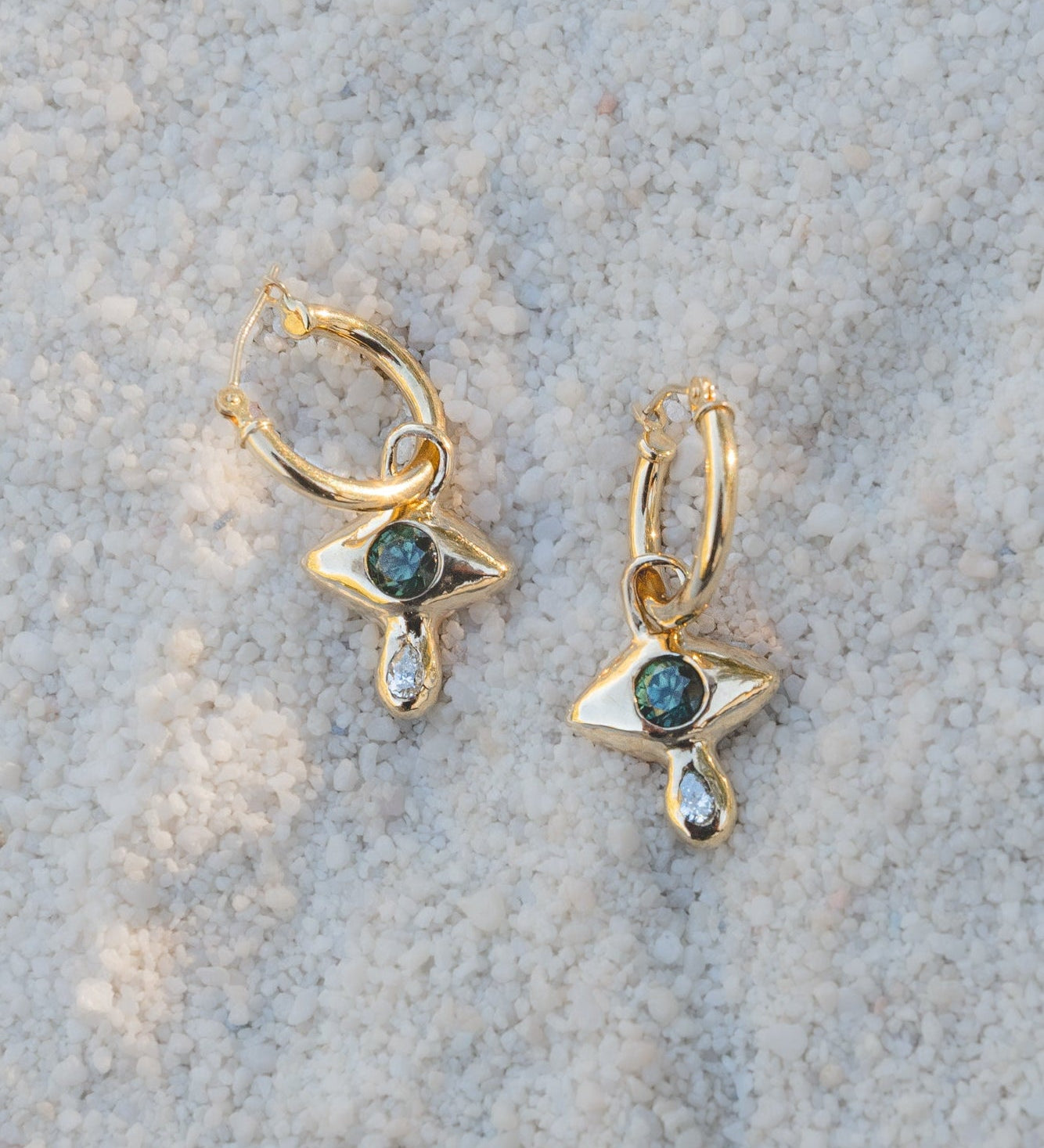 Sapphire and Diamond Crying Eye Hoop Earrings - Dea Dia