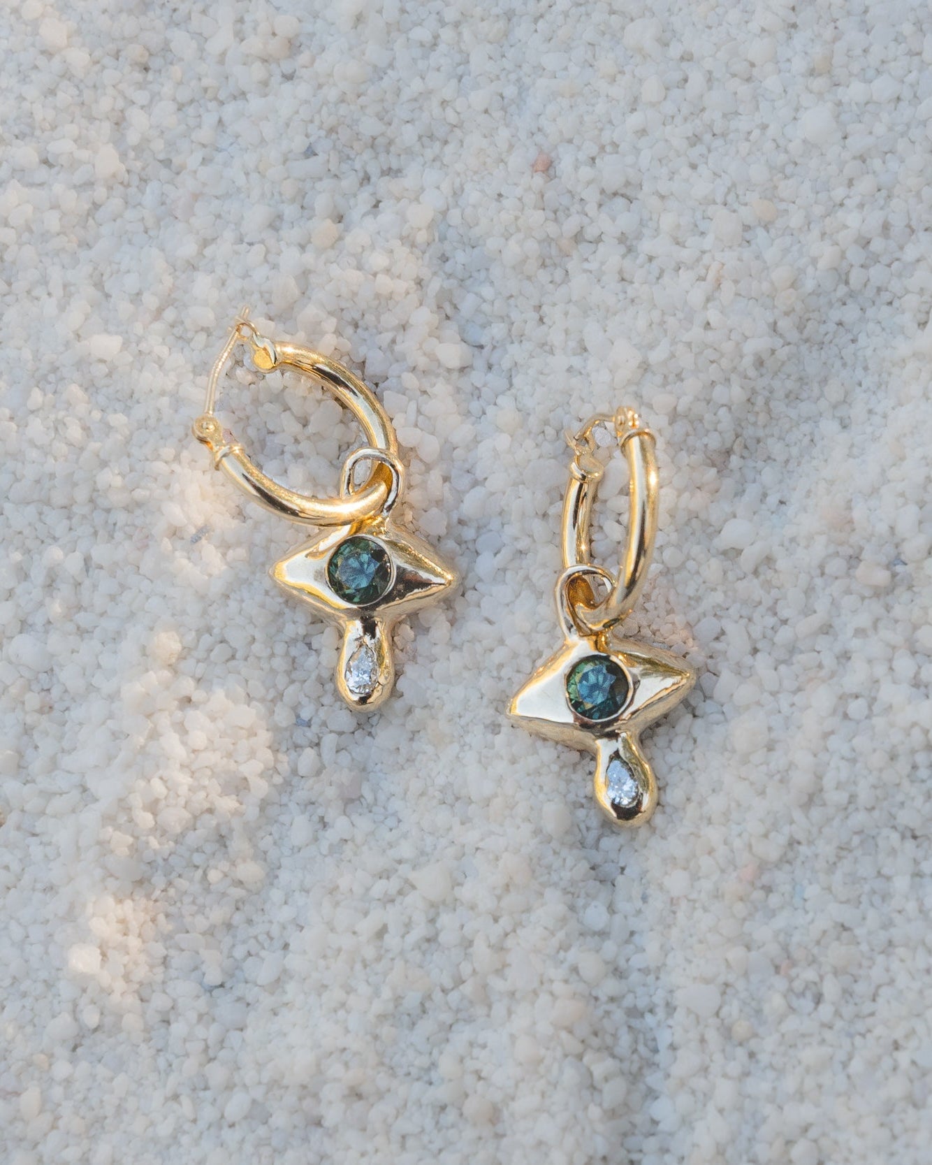 Sapphire and Diamond Crying Eye Hoop Earrings - Dea Dia