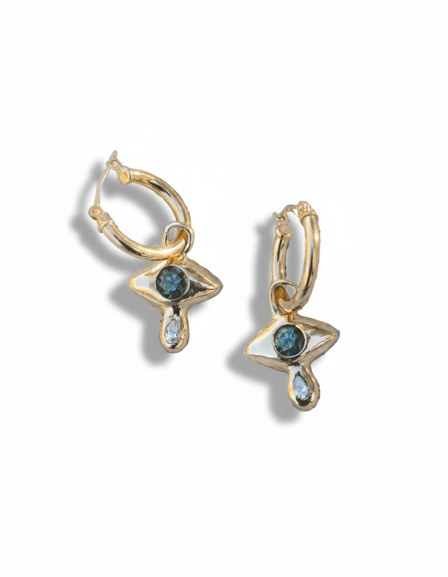 Sapphire and Diamond Crying Eye Hoop Earrings - Dea Dia