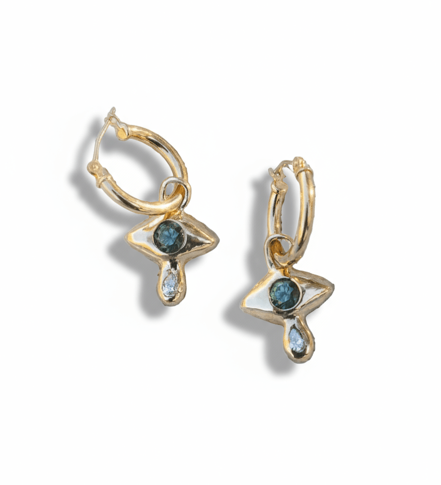 Sapphire and Diamond Crying Eye Hoop Earrings - Dea Dia