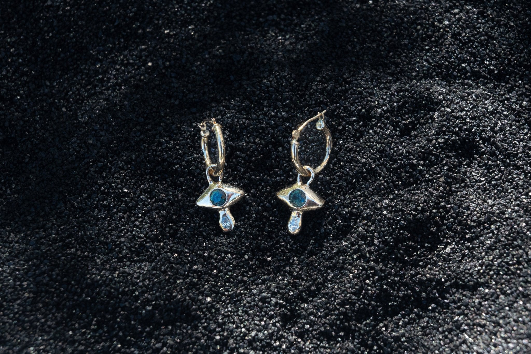 Sapphire and Diamond Crying Eye Hoop Earrings - Dea Dia