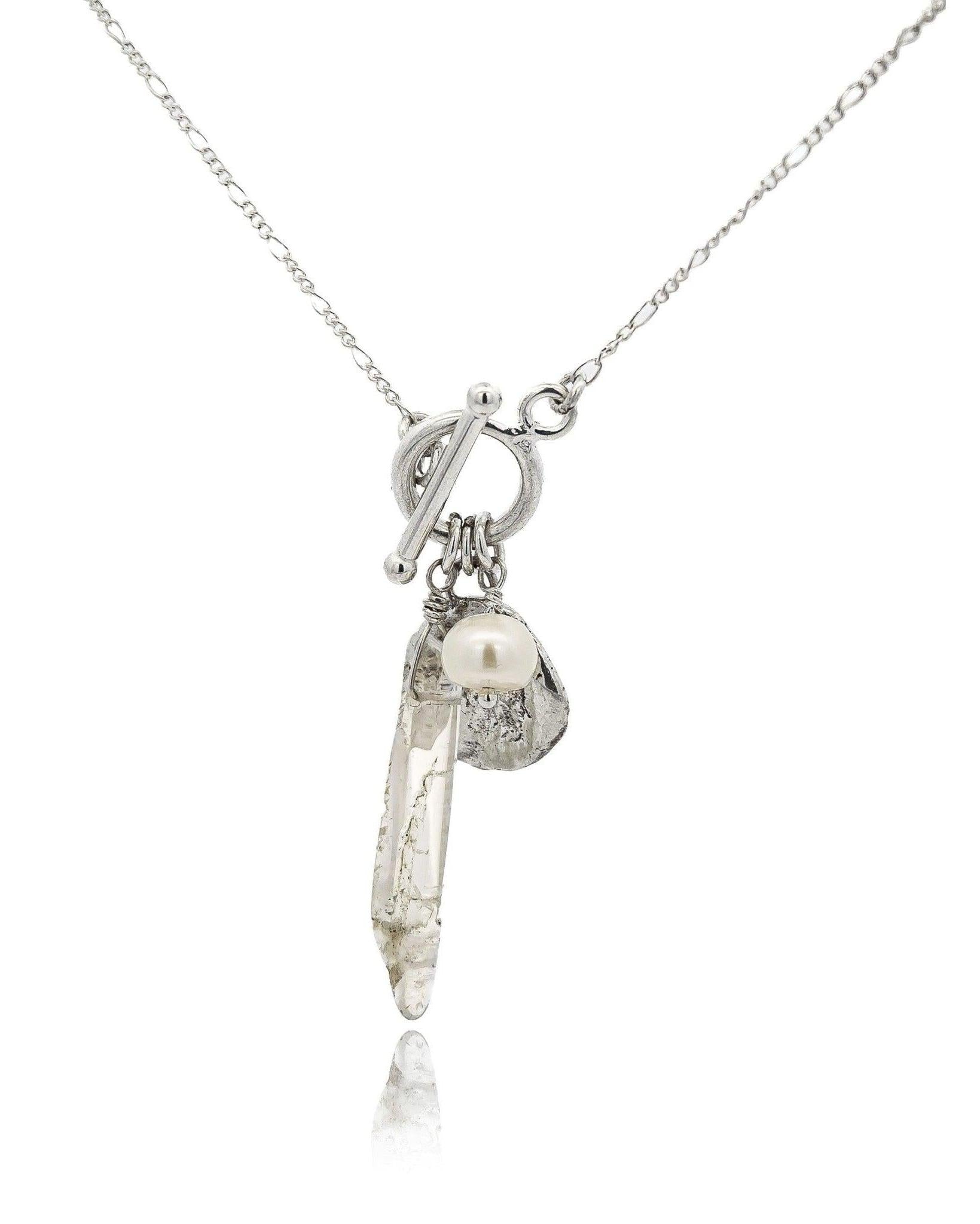 Selene Silver Charm Necklace with Pearl and Crystal - Dea Dia