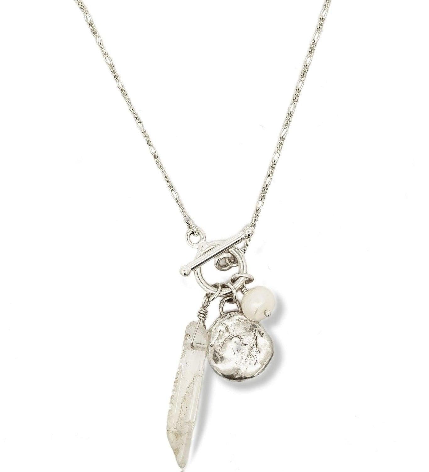 Selene Silver Charm Necklace with Pearl and Crystal - Dea Dia