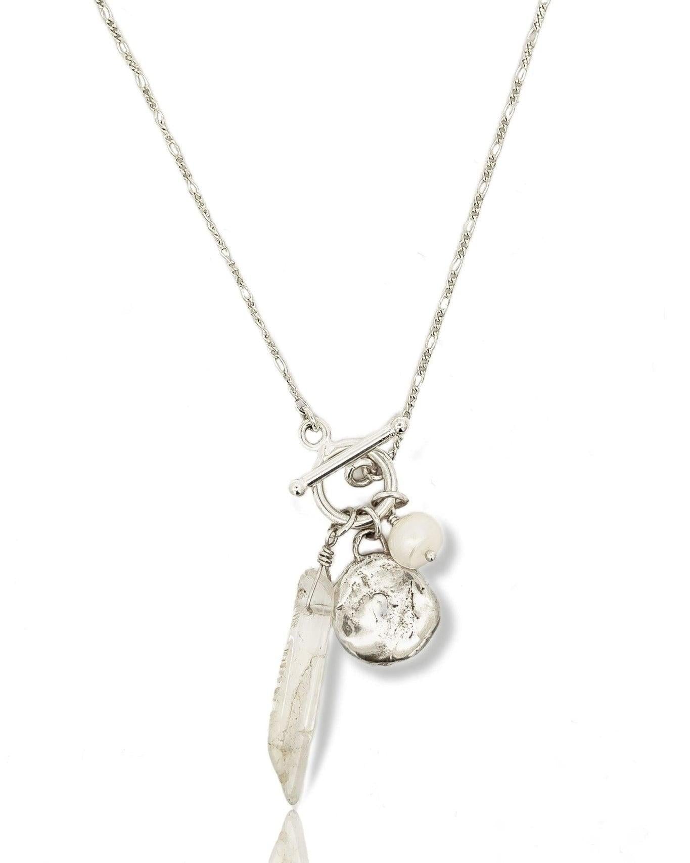 Selene Silver Charm Necklace with Pearl and Crystal - Dea Dia