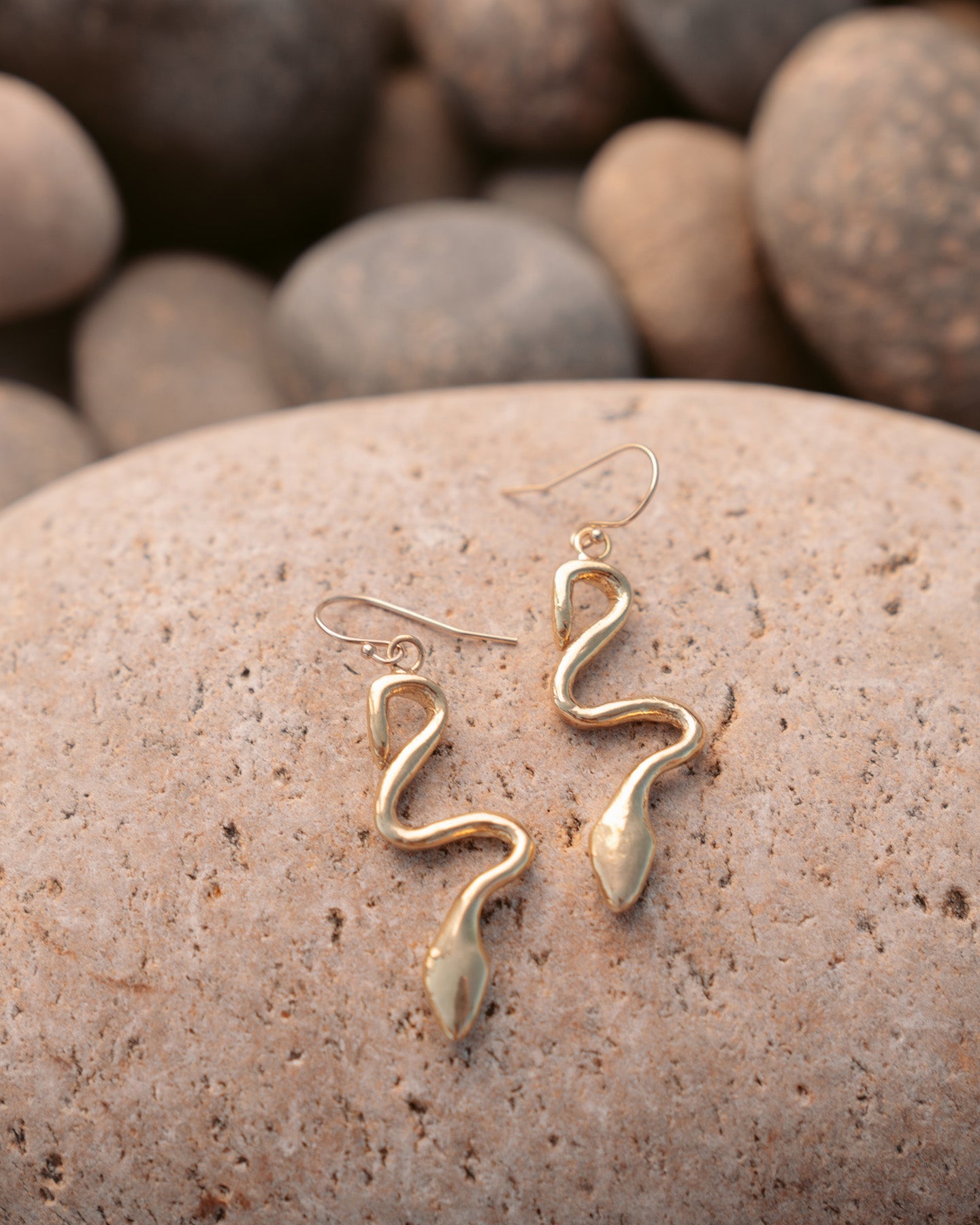 Serpentina Snake Dangle Earrings - Brass or Silver - Dea Dia