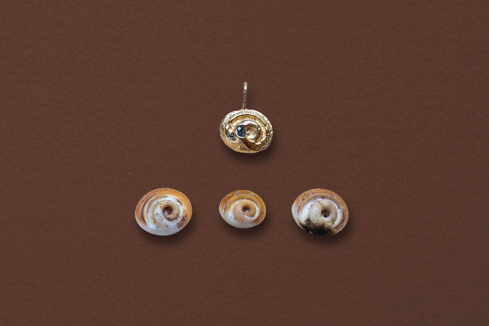 Shiva Shell Charm, 14k Gold with Teal Sapphire - Dea Dia
