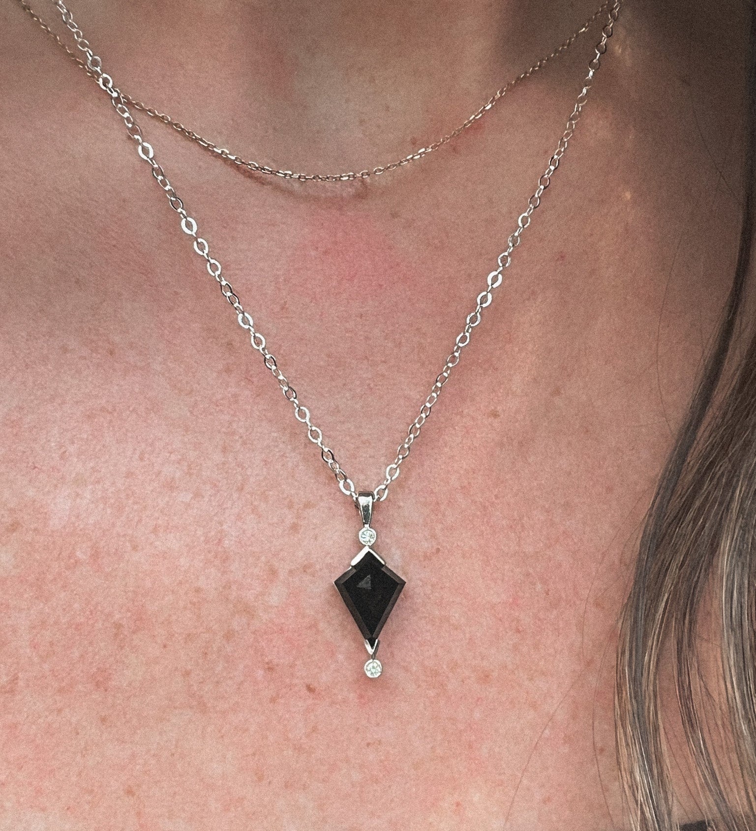 Silver Black Spinel Kite and Diamond Necklace - Dea Dia