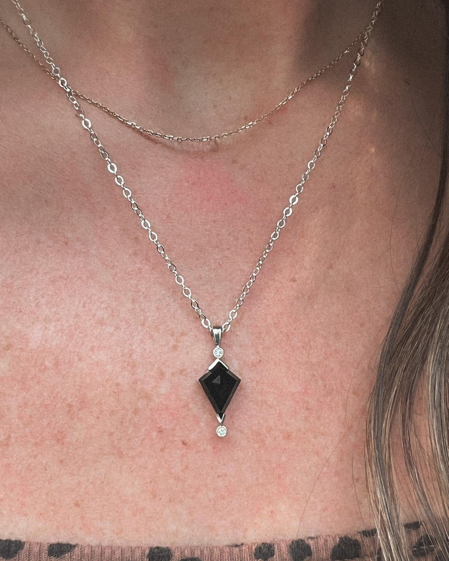 Silver Black Spinel Kite and Diamond Necklace - Dea Dia