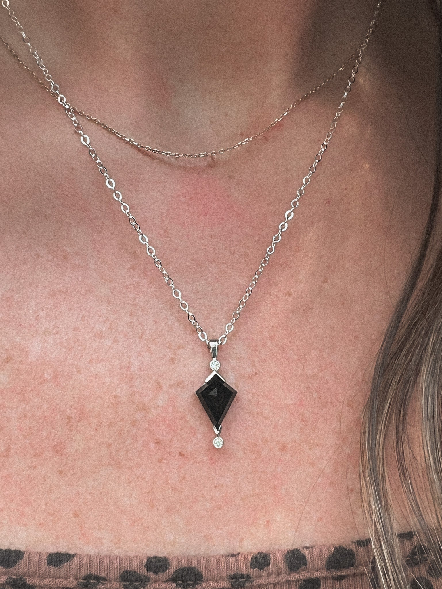 Silver Black Spinel Kite and Diamond Necklace - Dea Dia