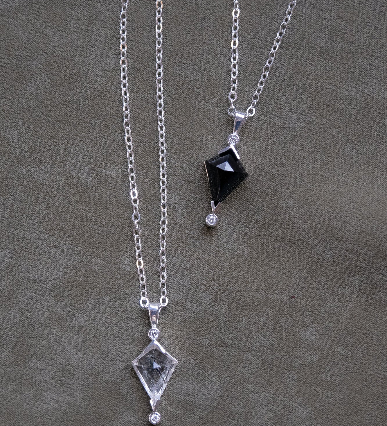 Silver Black Spinel Kite and Diamond Necklace - Dea Dia