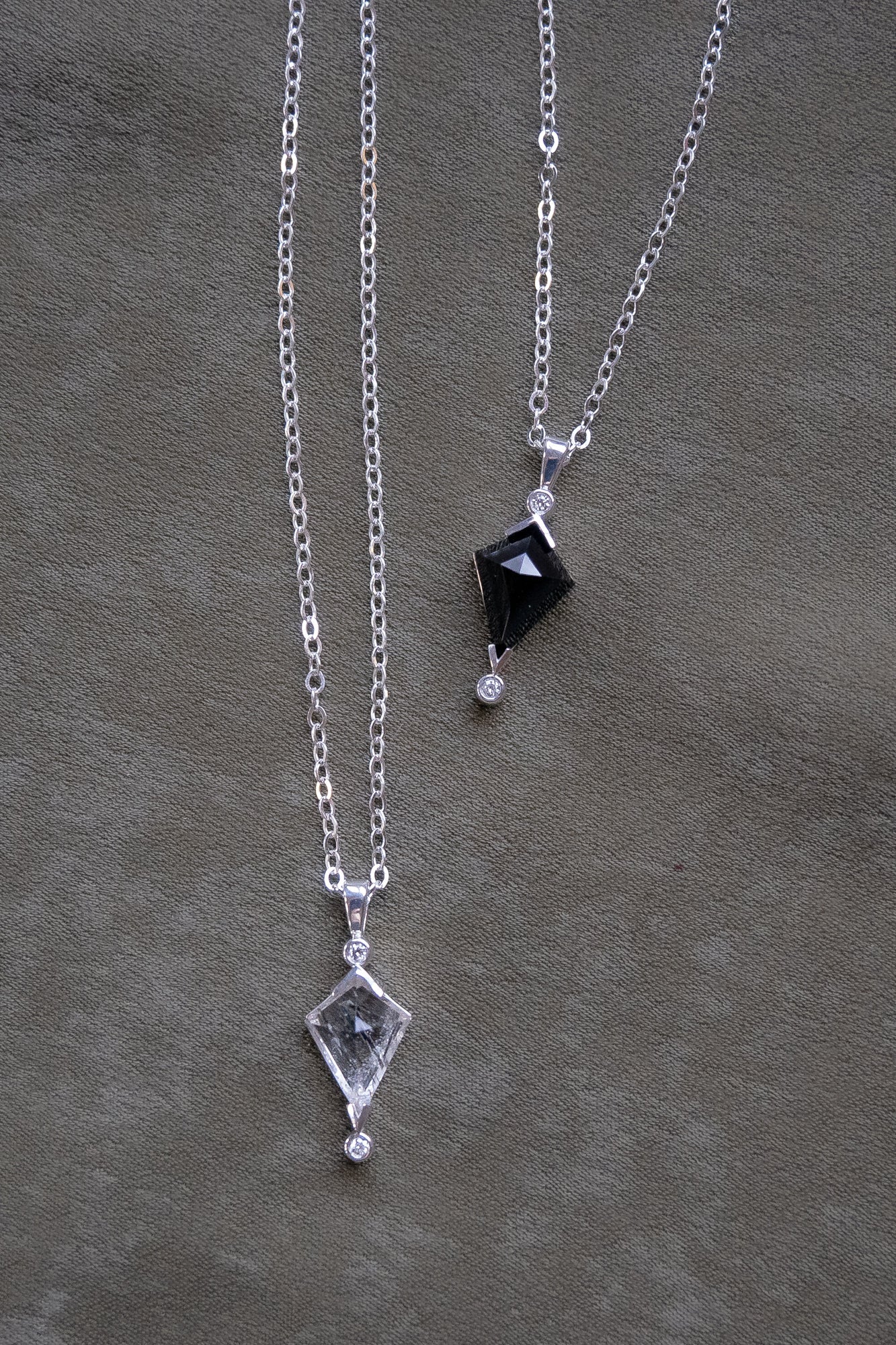 Silver Black Spinel Kite and Diamond Necklace - Dea Dia