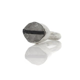 Silver Eye Ring with Black Tourmaline Raw Quartz Size 5.75 - 6 - Dea Dia