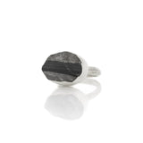 Silver Eye Ring with Black Tourmaline Raw Quartz Size 9.5 - Dea Dia