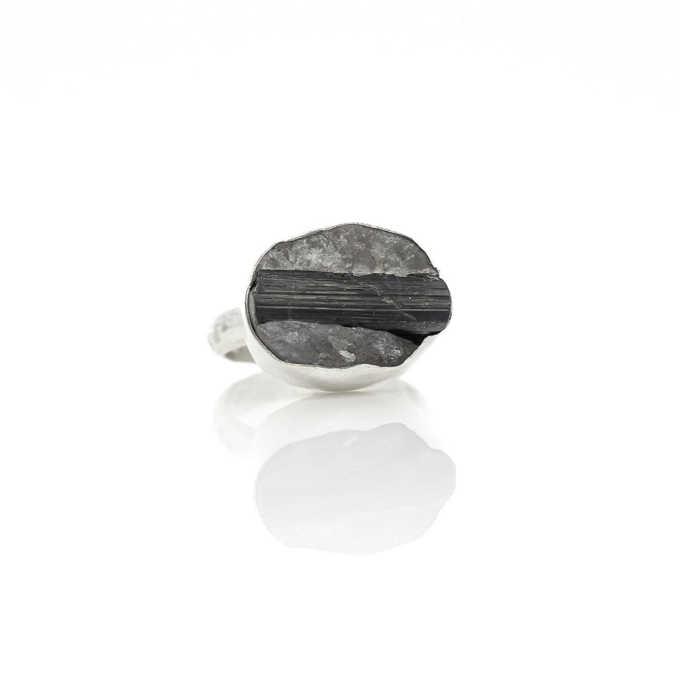 Silver Eye Ring with Black Tourmaline Raw Quartz Size 9.5 - Dea Dia