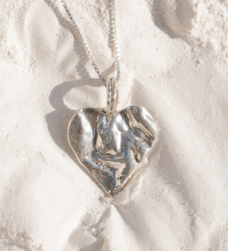 Silver Heart Rock Necklace - Chain or Leather - Dea Dia