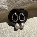 Silver Organic Open Circle Pearl Stud Earrings - Dea Dia
