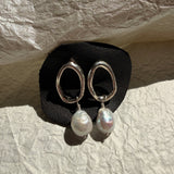 Silver Organic Open Circle Pearl Stud Earrings - Dea Dia