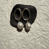Silver Organic Open Circle Pearl Stud Earrings - Dea Dia