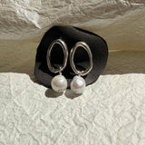 Silver Organic Open Circle Pearl Stud Earrings - Dea Dia