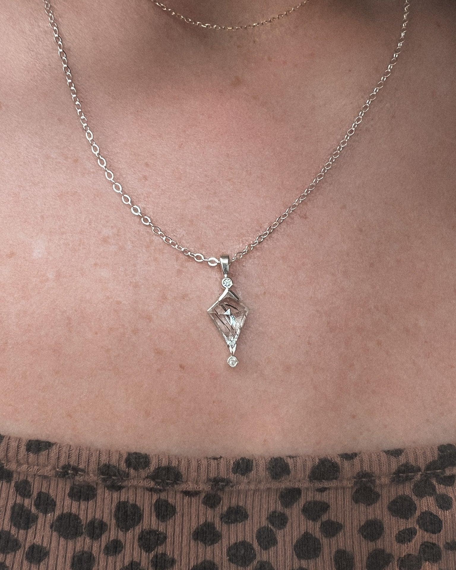 Silver Tourmaline Quartz Kite and Diamond Necklace - Dea Dia