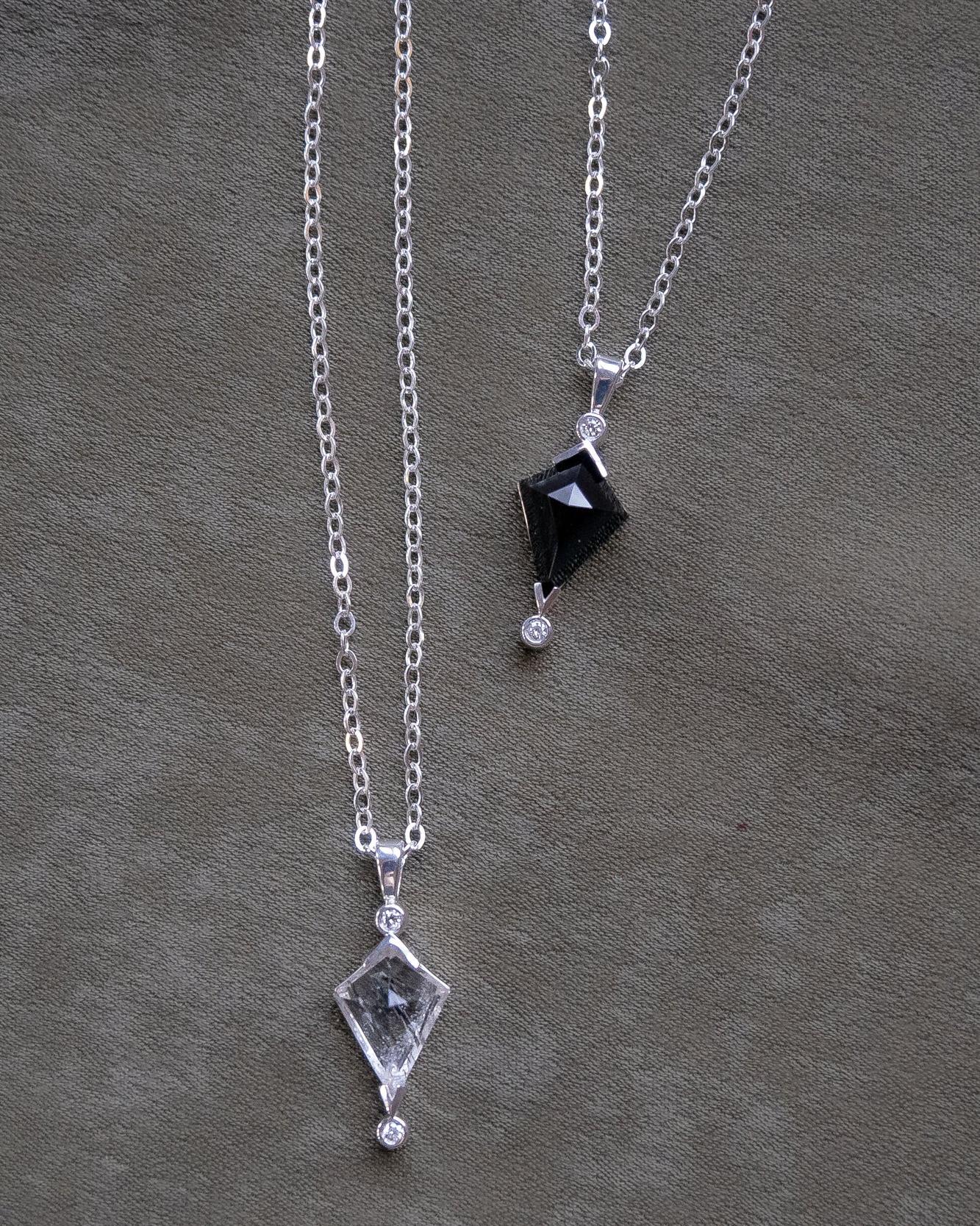 Silver Tourmaline Quartz Kite and Diamond Necklace - Dea Dia