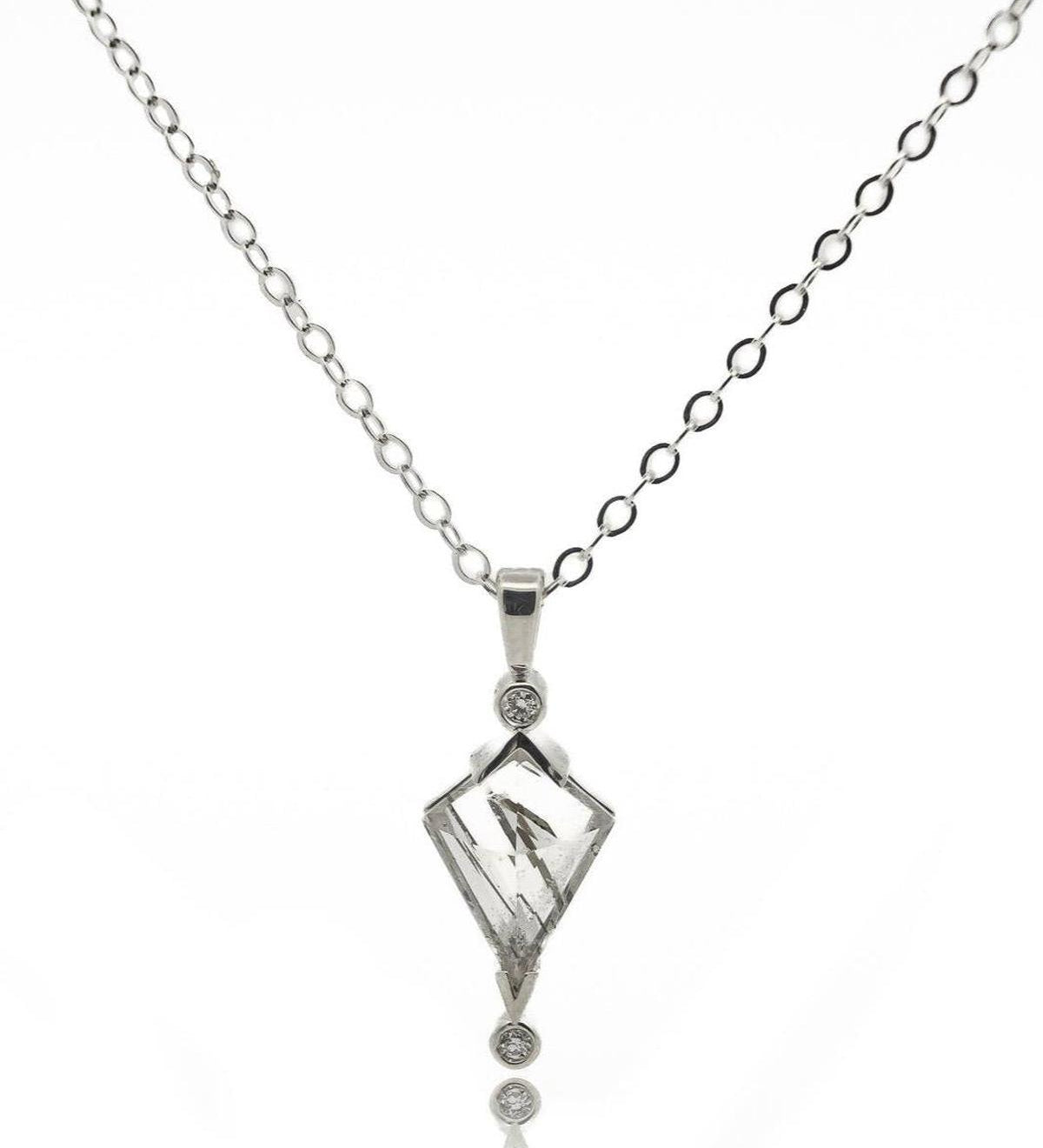 Silver Tourmaline Quartz Kite and Diamond Necklace - Dea Dia