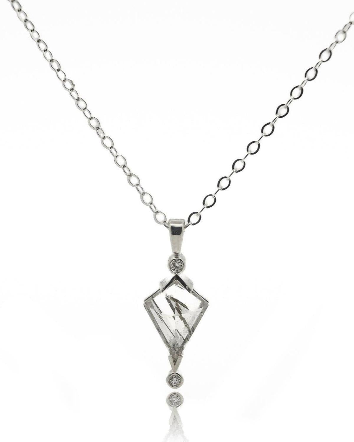 Silver Tourmaline Quartz Kite and Diamond Necklace - Dea Dia