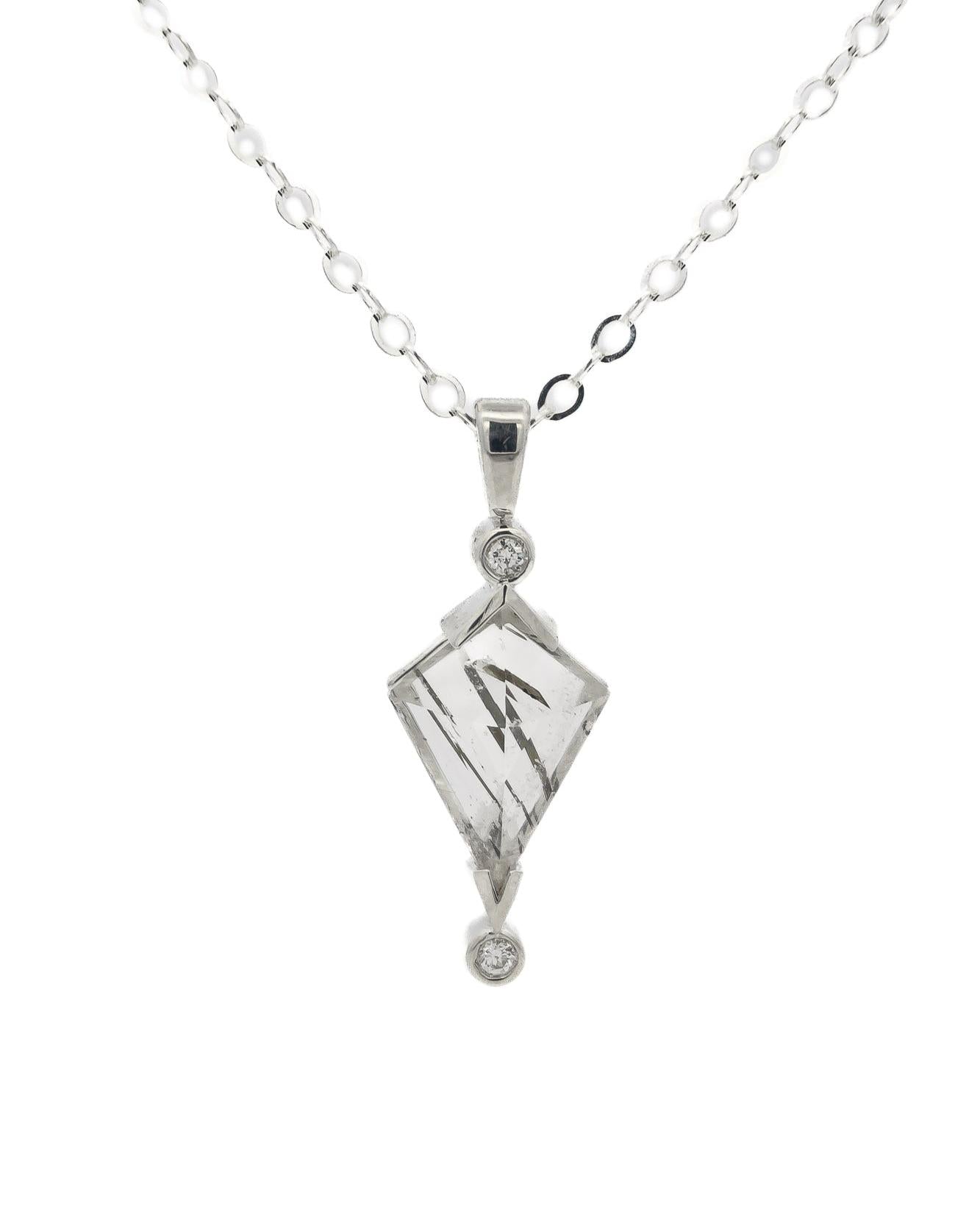 Silver Tourmaline Quartz Kite and Diamond Necklace - Dea Dia