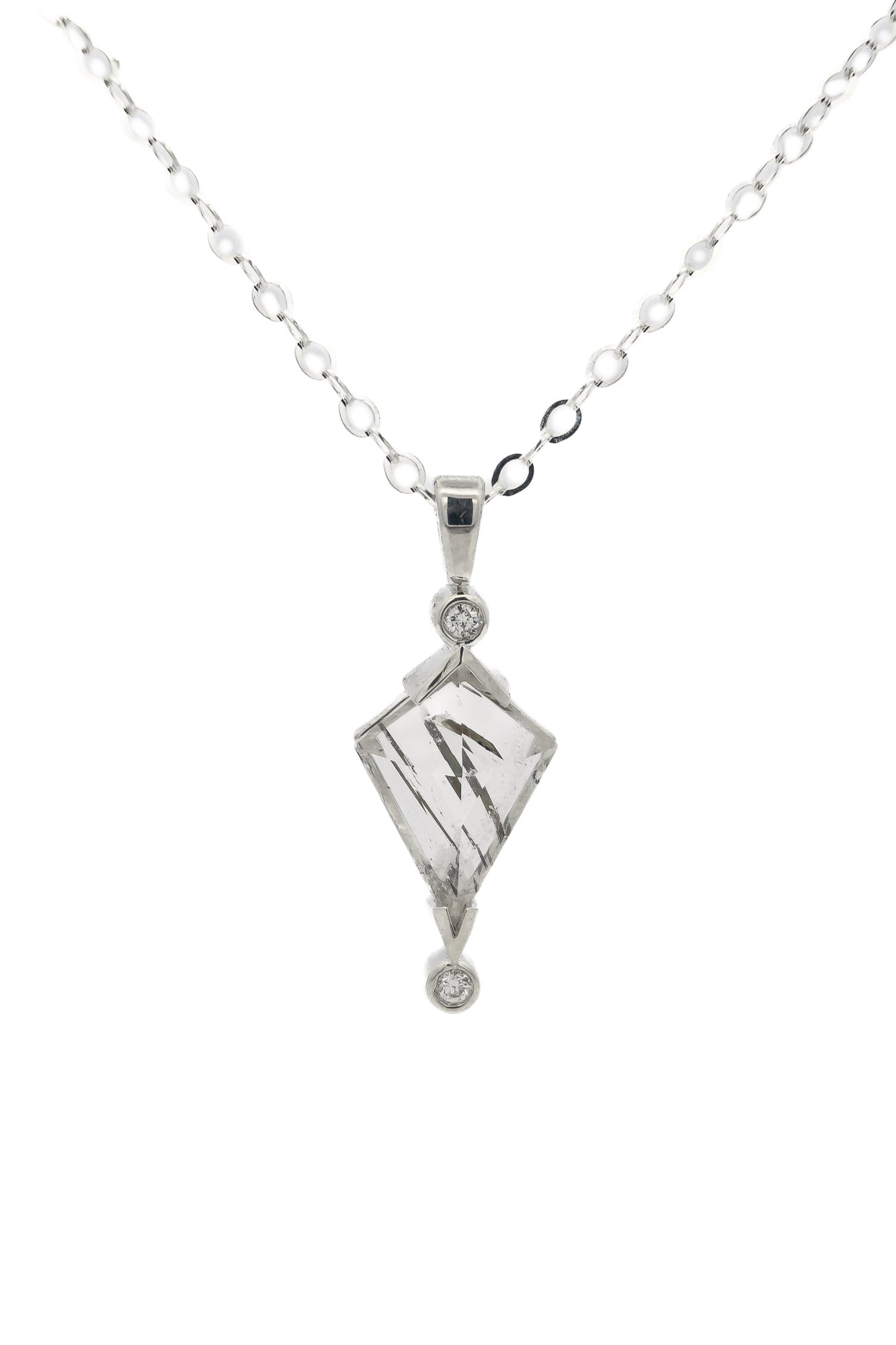 Silver Tourmaline Quartz Kite and Diamond Necklace - Dea Dia