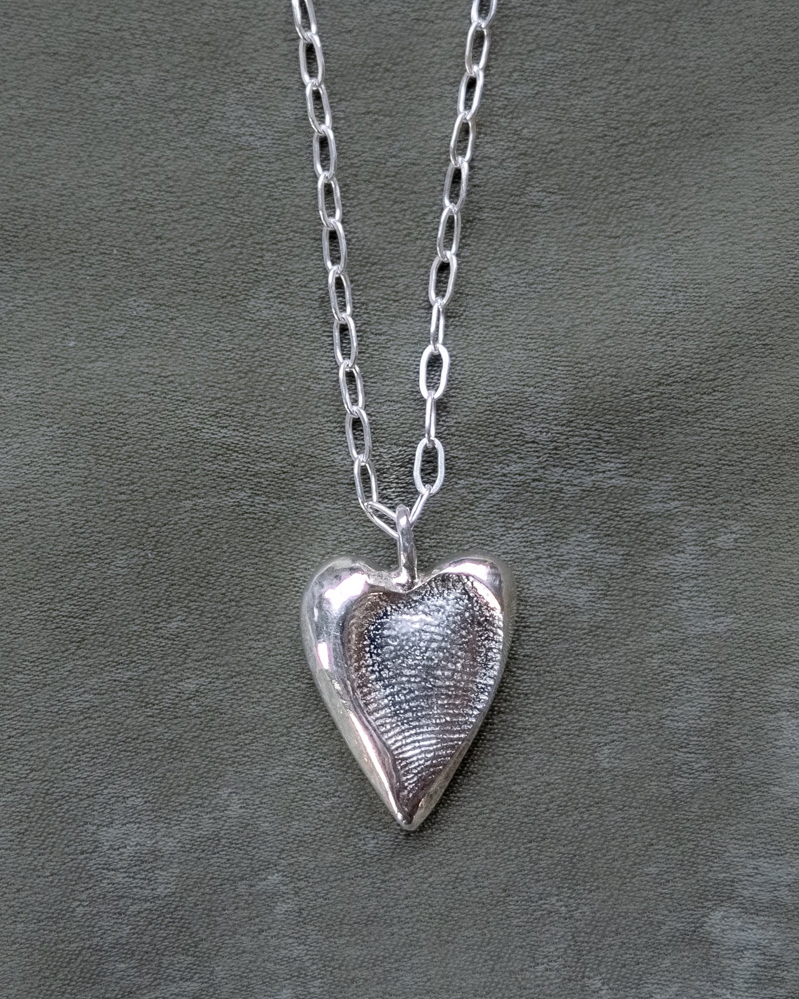 Smoking Heart Chunky Silver Fingerprint Necklace - Dea Dia