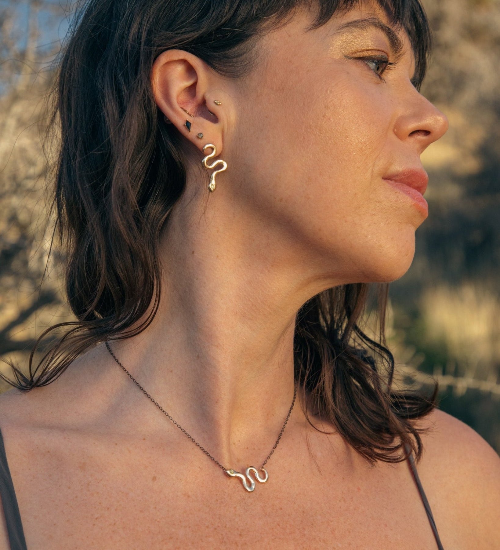 Solid Gold Snake Necklace with Sapphire - Dea Dia