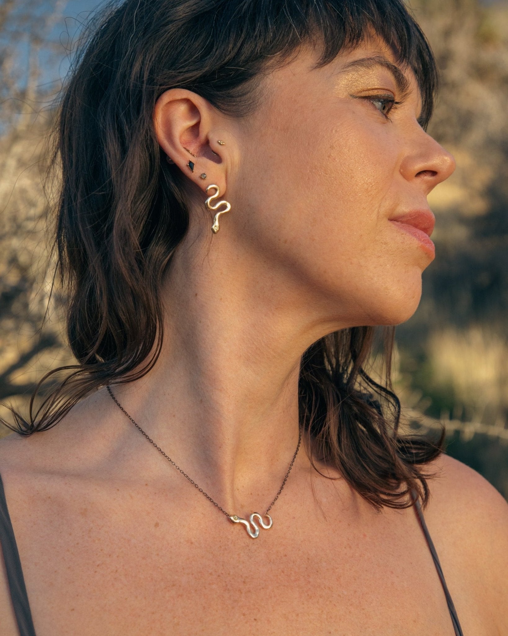 Solid Gold Snake Necklace with Sapphire - Dea Dia