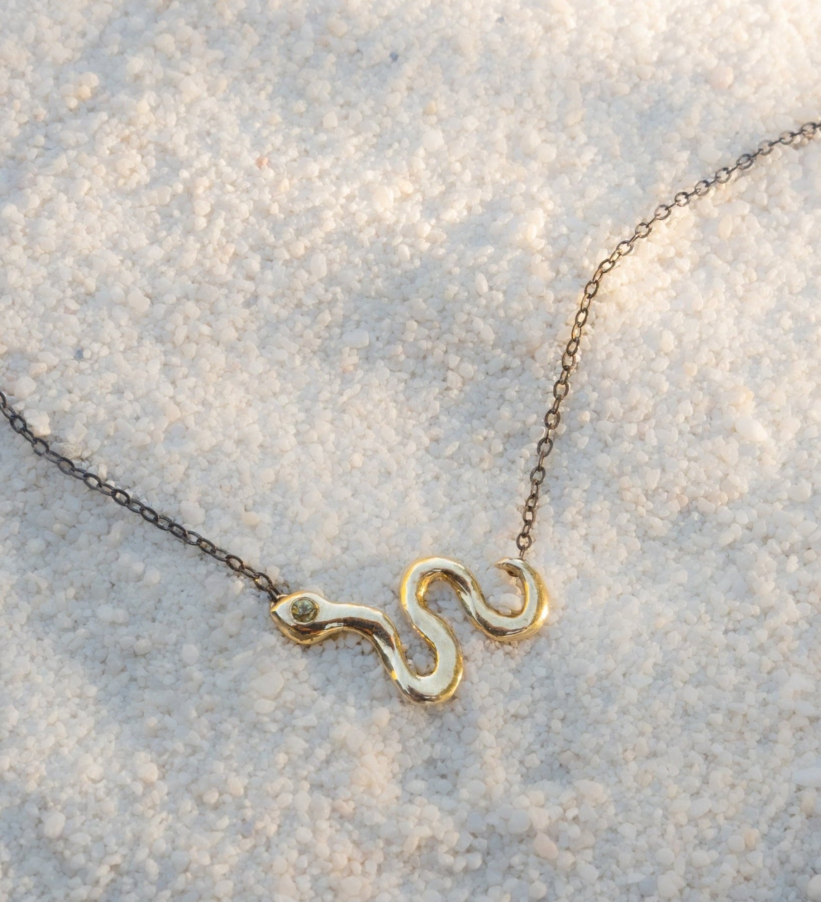 Solid Gold Snake Necklace with Sapphire - Dea Dia