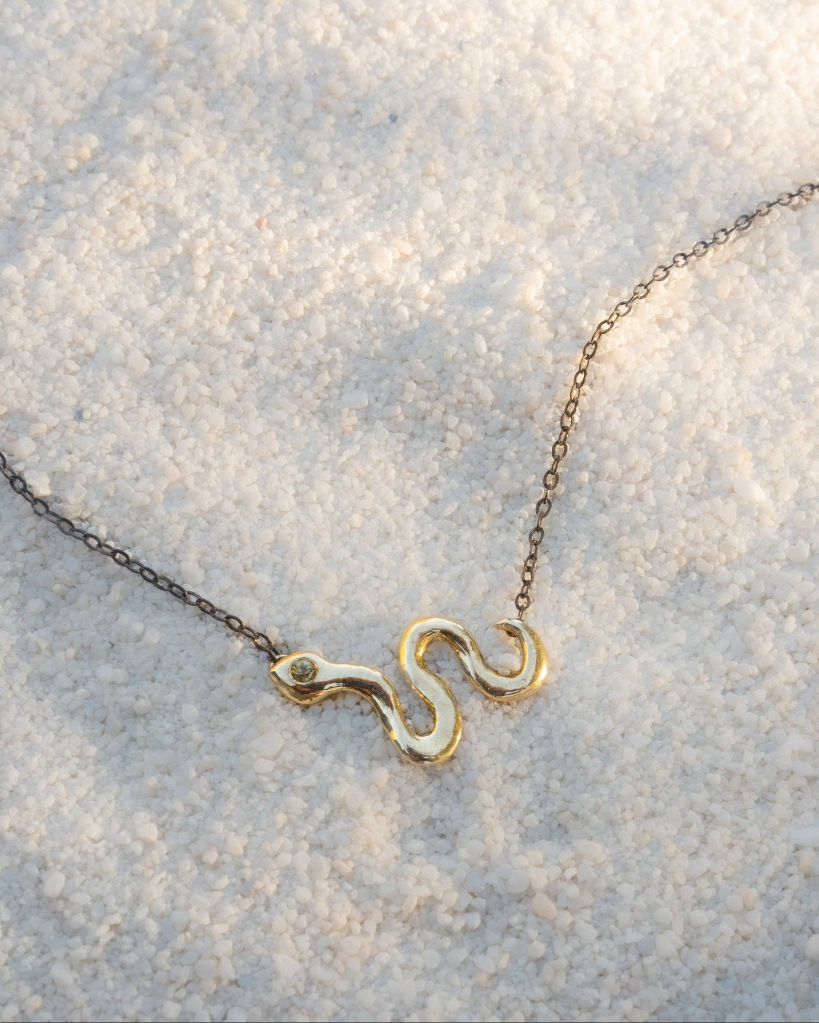Solid Gold Snake Necklace with Sapphire - Dea Dia