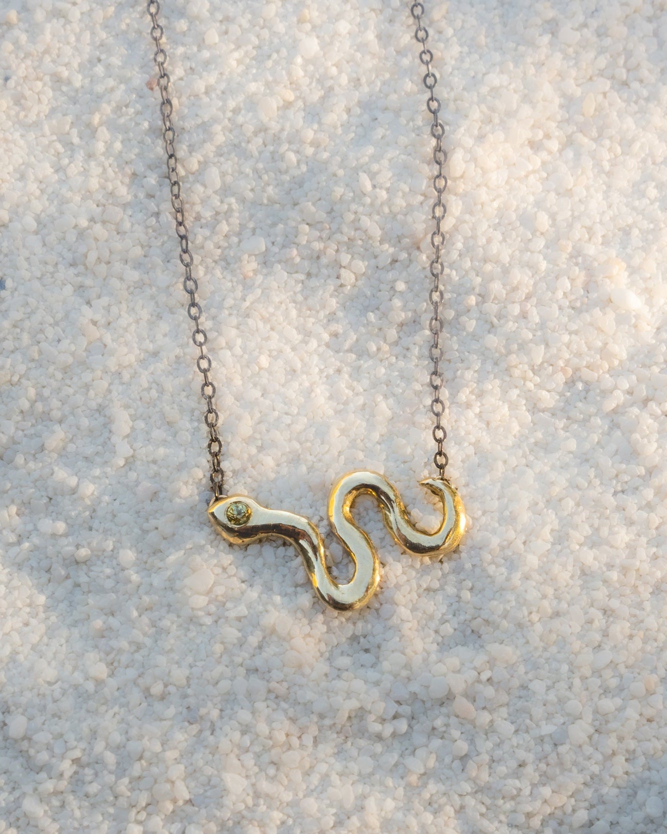 Solid Gold Snake Necklace with Sapphire - Dea Dia