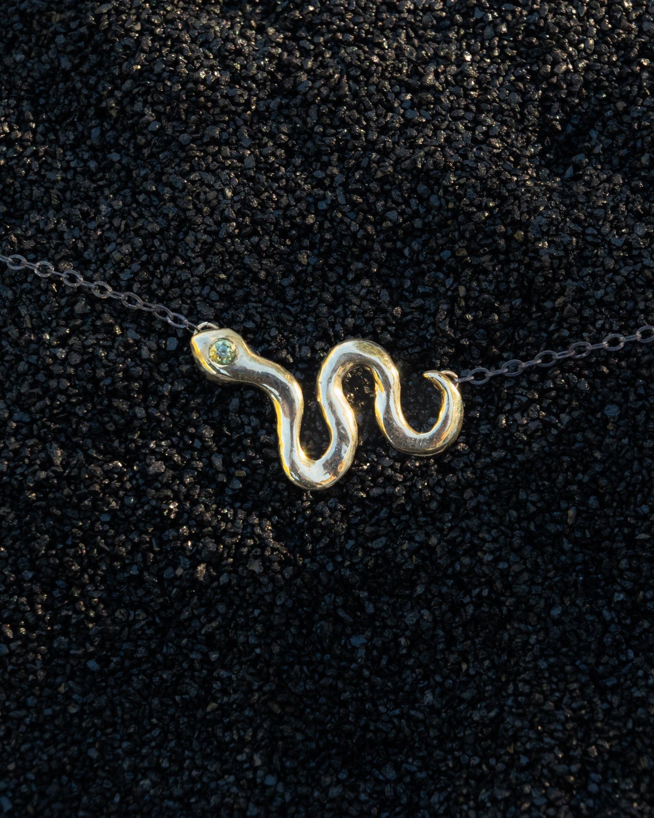 Solid Gold Snake Necklace with Sapphire - Dea Dia