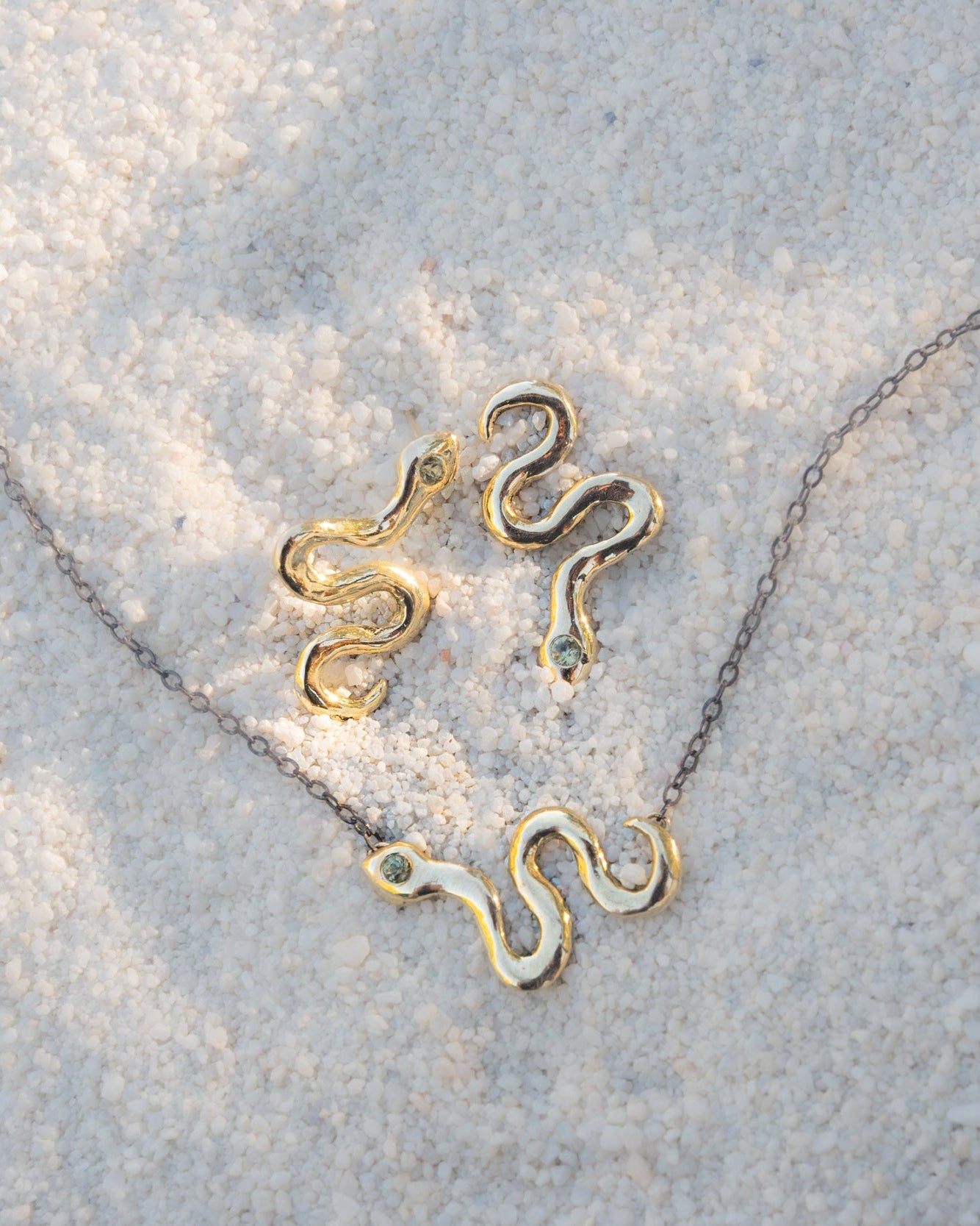 Solid Gold Snake Necklace with Sapphire - Dea Dia