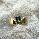 Swoopy Cigar Band, Blue Green Parti Sapphire in Solid 14k Gold - Dea Dia