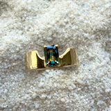 Swoopy Cigar Band, Blue Green Parti Sapphire in Solid 14k Gold - Dea Dia