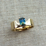 Swoopy Cigar Band, Blue Green Parti Sapphire in Solid 14k Gold - Dea Dia