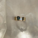 Swoopy Cigar Band, Blue Green Parti Sapphire in Solid 14k Gold - Dea Dia