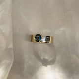 Swoopy Cigar Band, Blue Green Parti Sapphire in Solid 14k Gold - Dea Dia