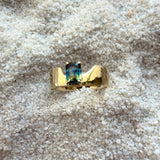 Swoopy Cigar Band, Blue Green Parti Sapphire in Solid 14k Gold - Dea Dia