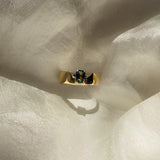 Swoopy Cigar Band, Blue Green Parti Sapphire in Solid 14k Gold - Dea Dia