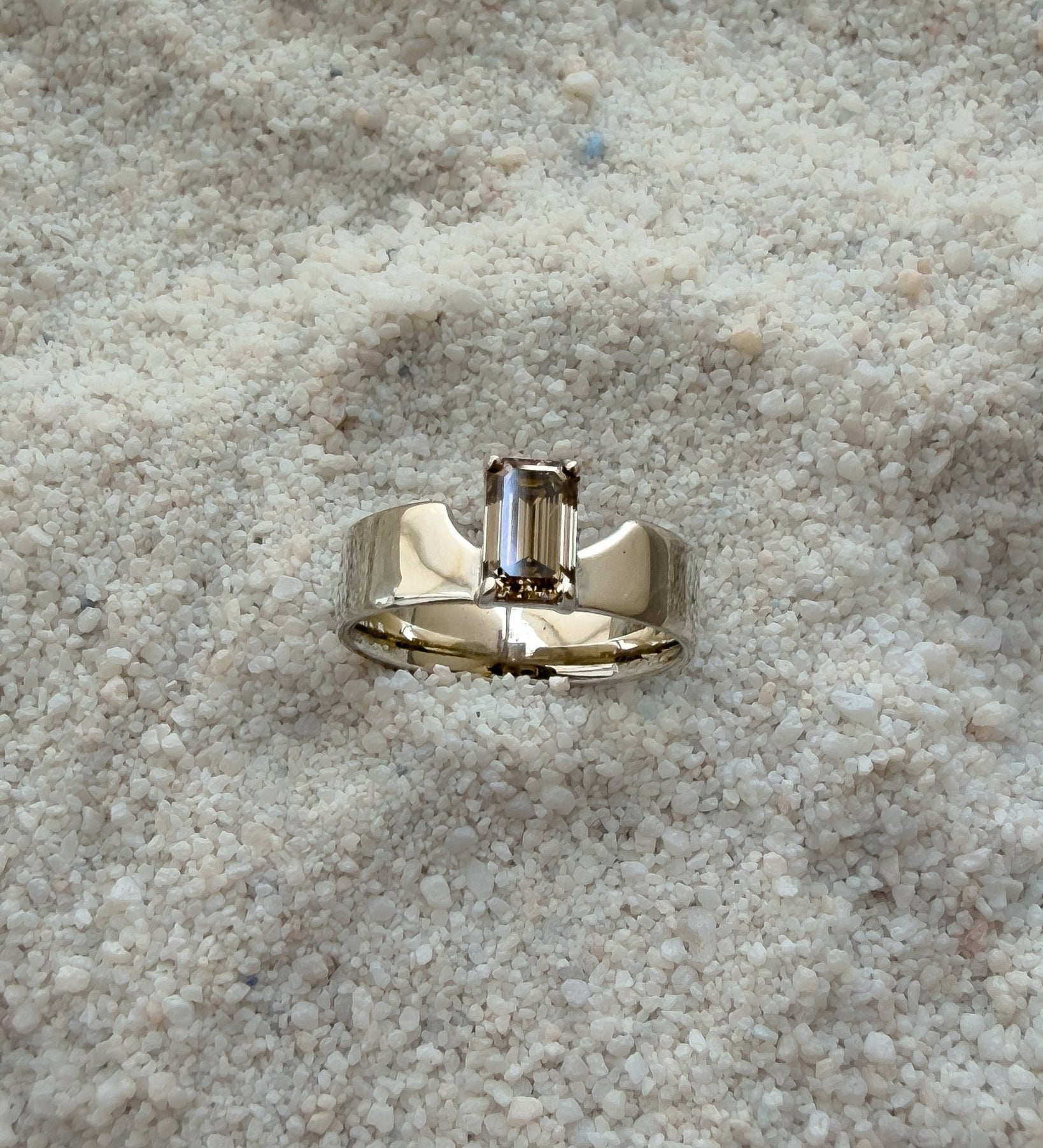 Swoopy Cigar Band, Lab Grown Champagne Diamond in Solid 14k White Gold - Dea Dia
