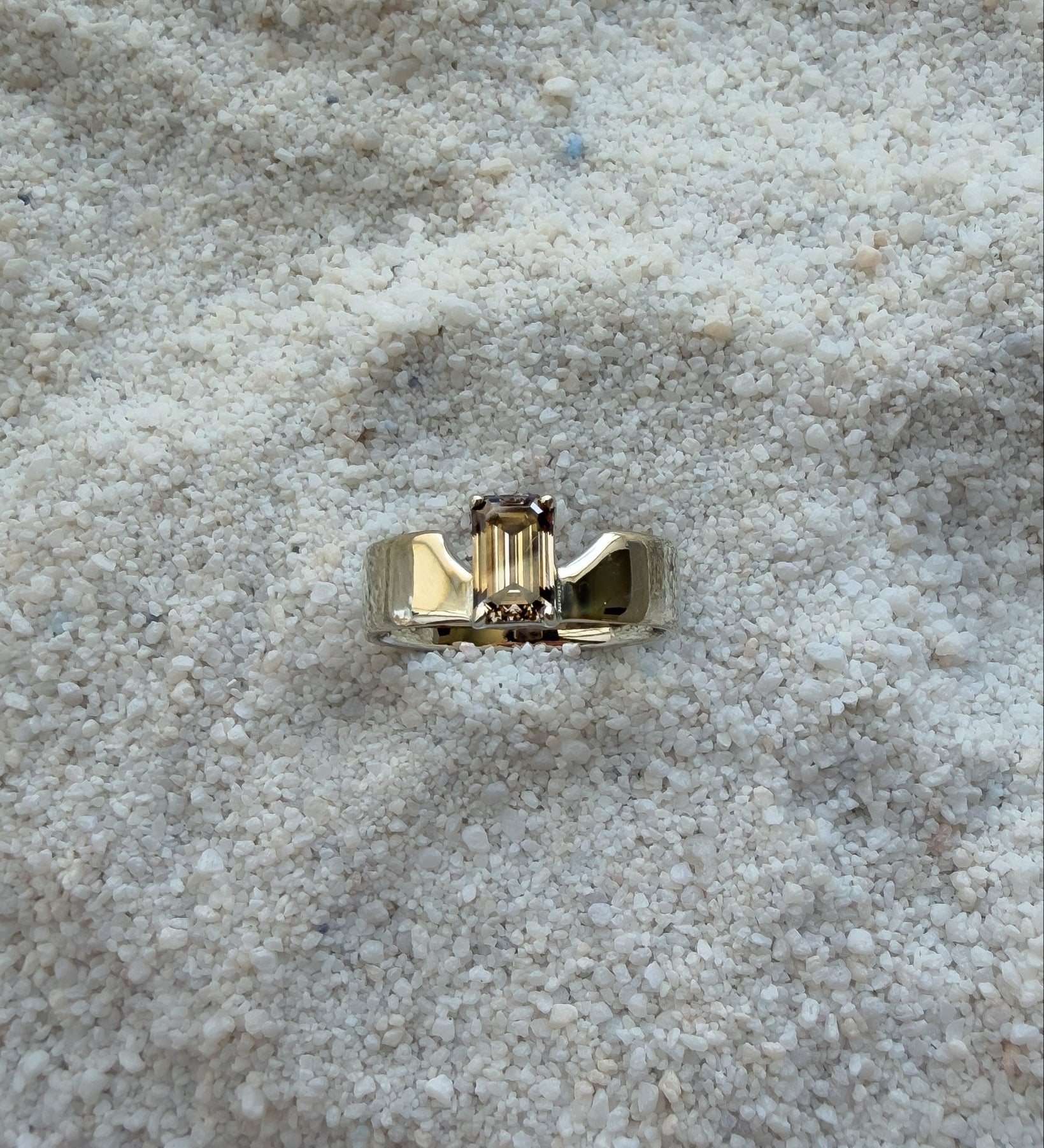 Swoopy Cigar Band, Lab Grown Champagne Diamond in Solid 14k White Gold - Dea Dia