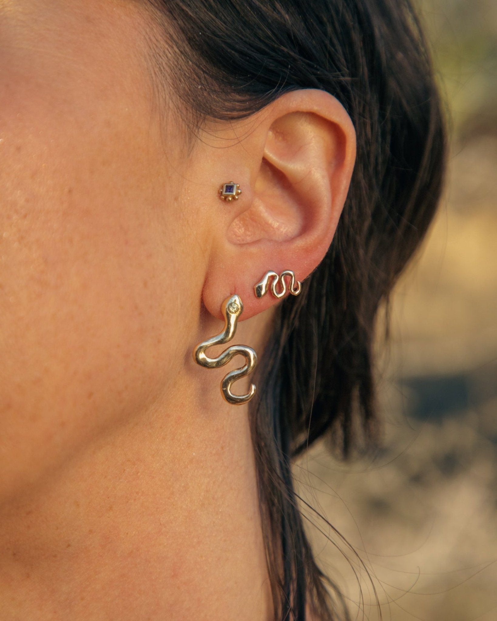 Tiny Gold Snake Stud Earrings - Dea Dia
