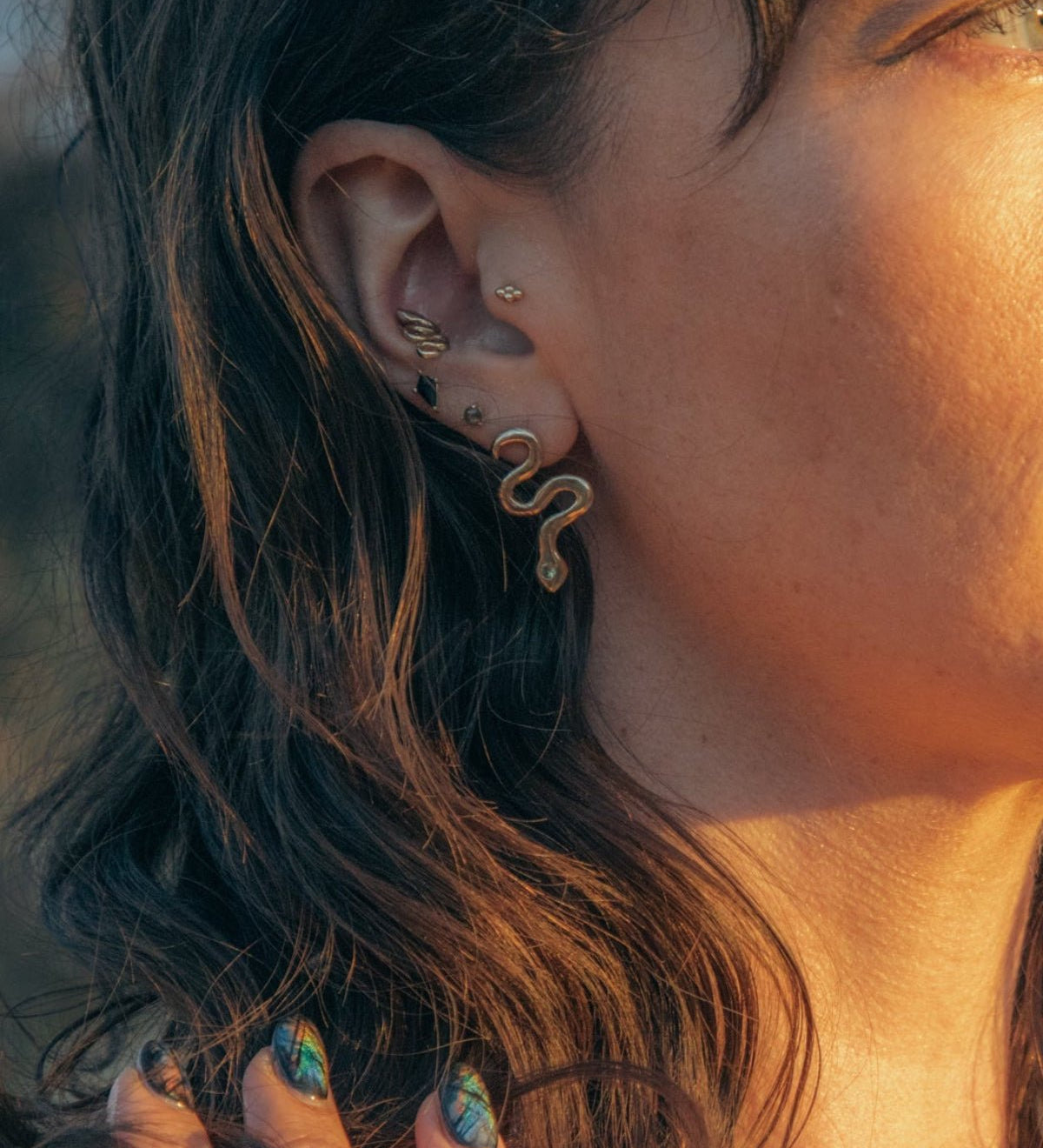 Tiny Gold Snake Stud Earrings - Dea Dia