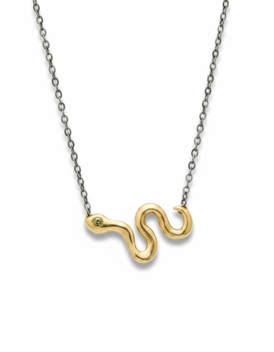 Twilight Serpent Necklace - Solid Gold Snake Necklace with Sapphire - Dea Dia